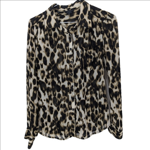 Guess Sheer Animal Print Blouse Button Up Size Small